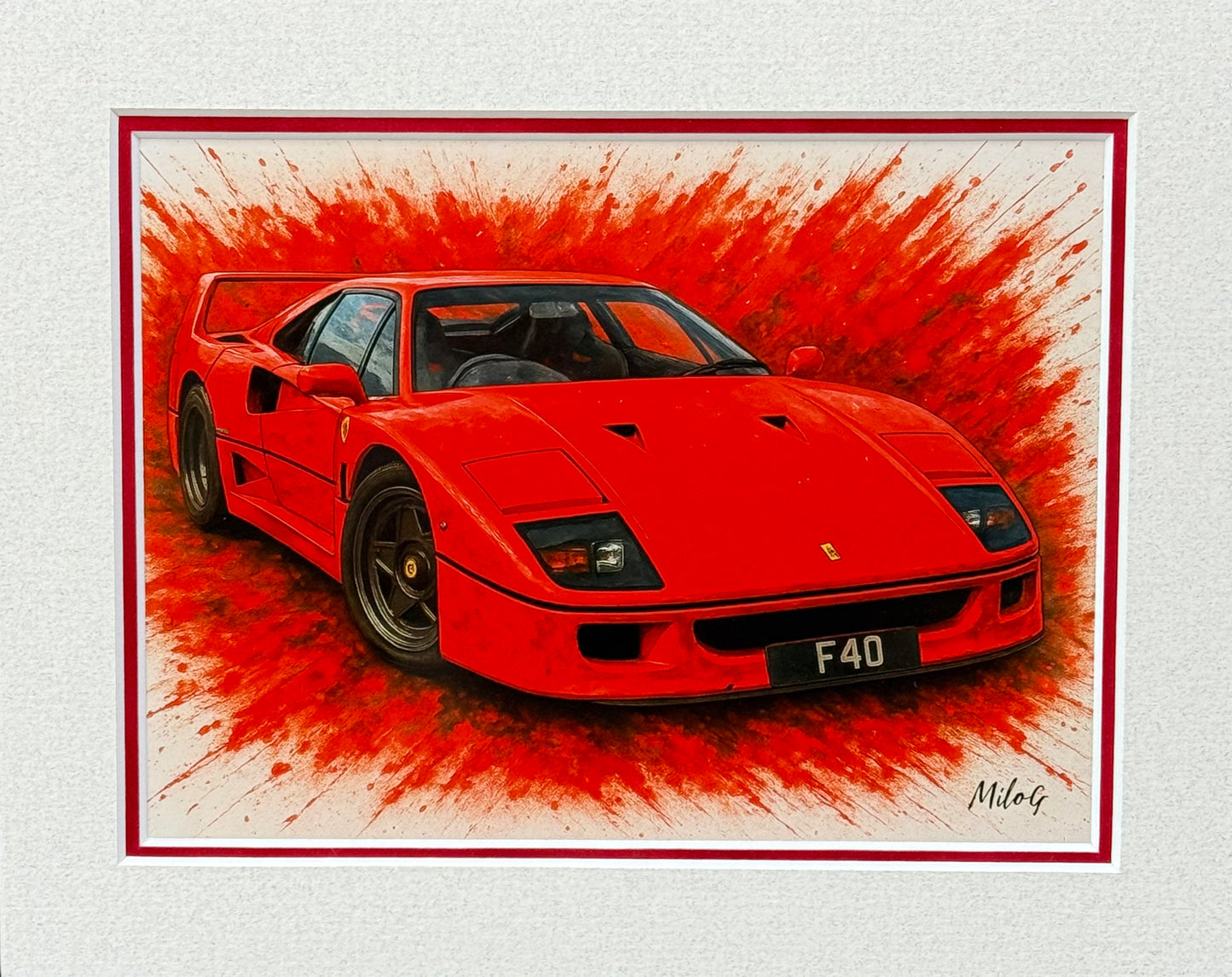 Ferrari F40 │ Art Illustration │ 3D Mount Board