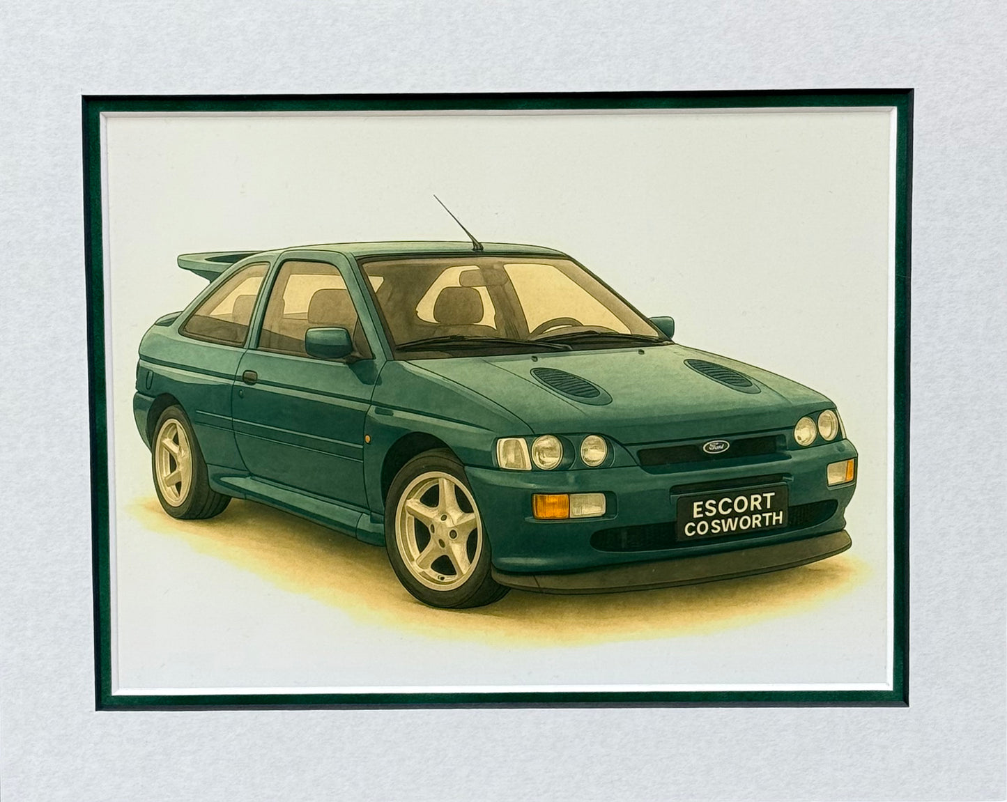 Escort Cosworth Green β Art Illustration β 3D Mount Board