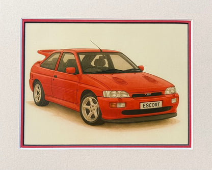Escort Cosworth Red│ Art Illustration │ 3D Mount Board