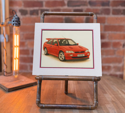 Escort Cosworth Red│ Art Illustration │ 3D Mount Board