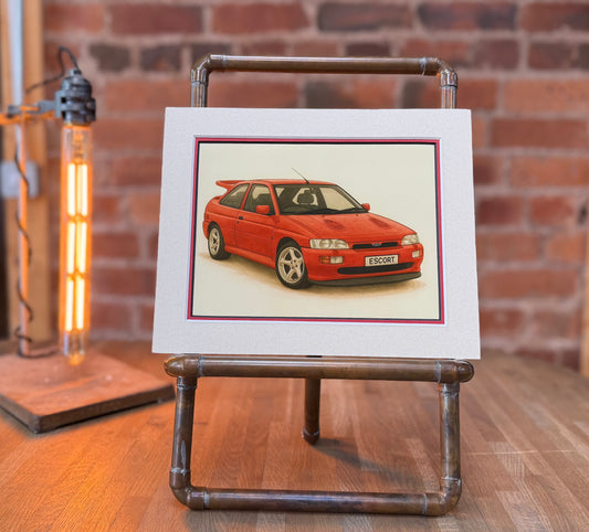 Escort Cosworth Red│ Art Illustration │ 3D Mount Board
