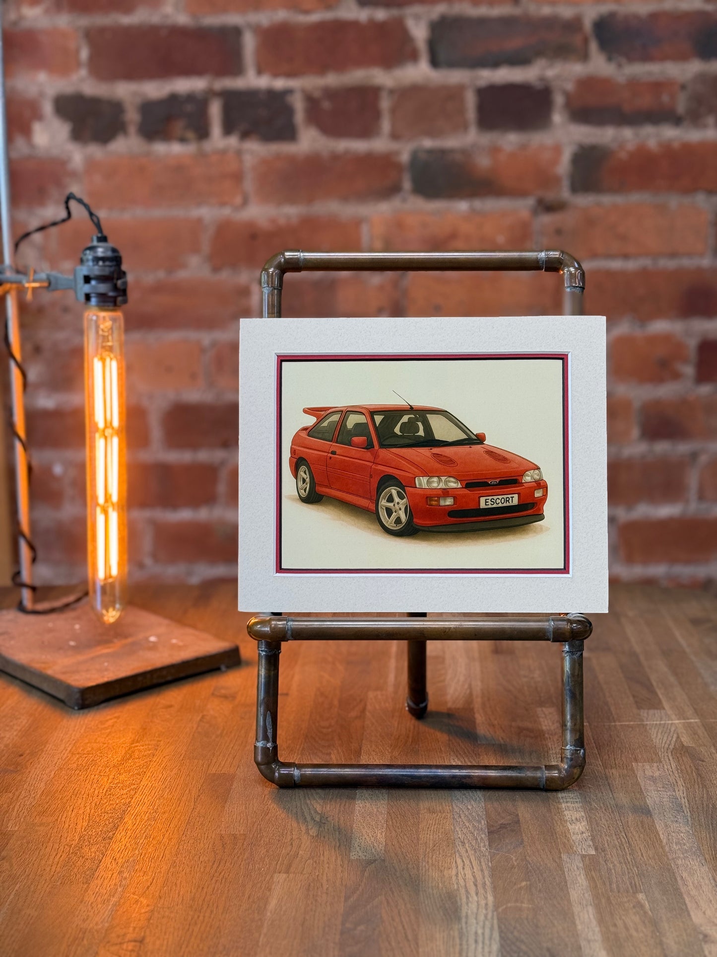 Escort Cosworth Red│ Art Illustration │ 3D Mount Board
